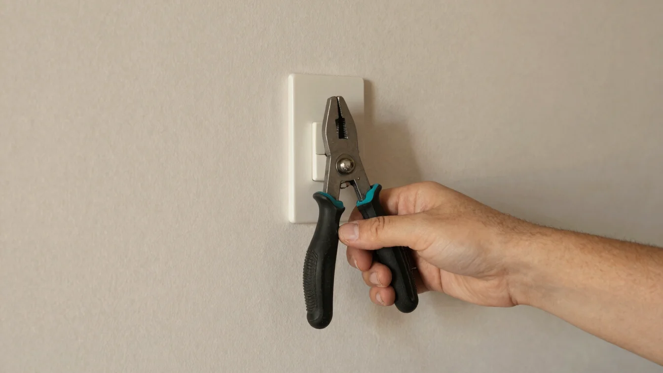 Mano con destornillador de punta plana junto a un interruptor de
